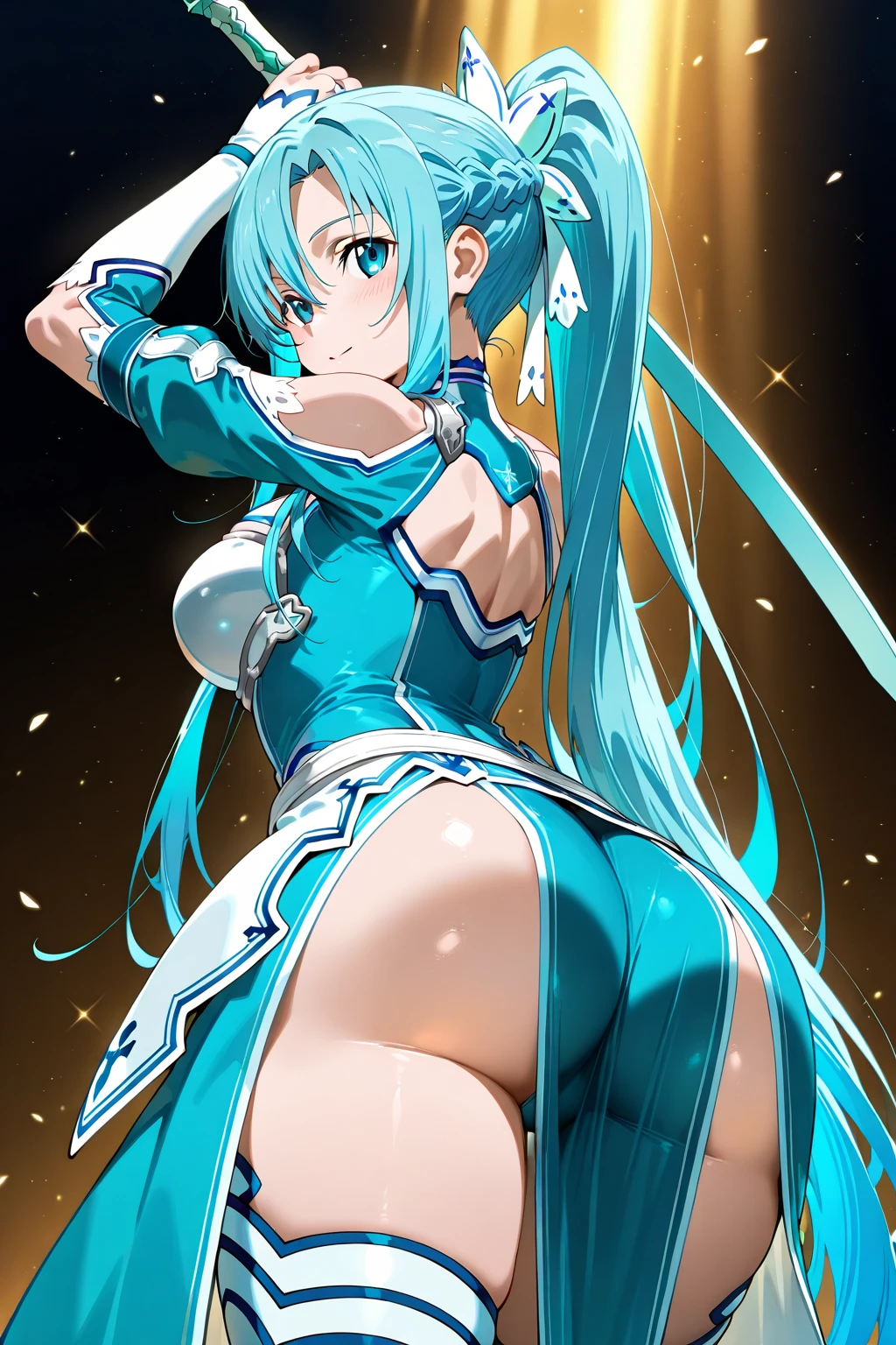 aqua konosuba, blue hair sexy girl, no clothes, big ass, big bobs, White background