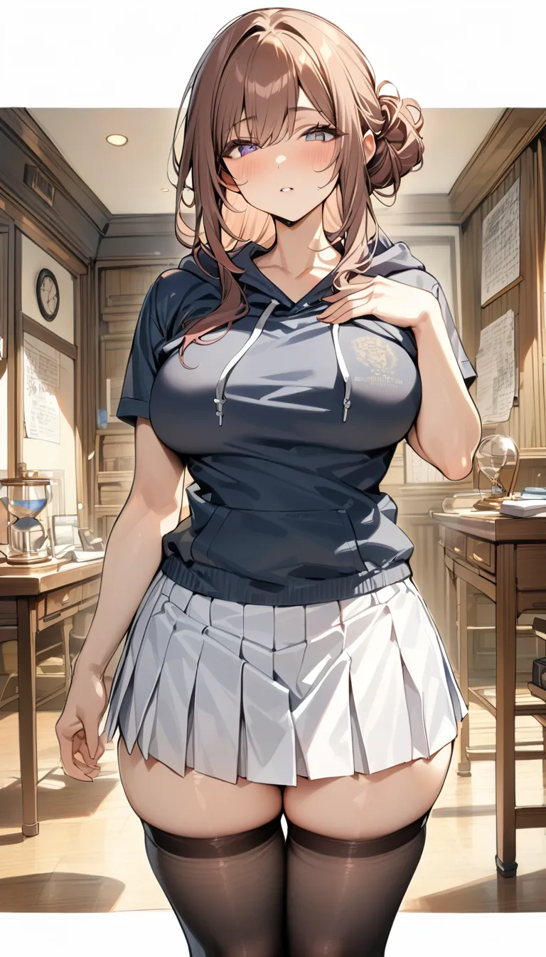 1girl, orgasm,table humping, crotch rub, white shirt, black pencil skirt, office, white panties, skirt lift, lanyard, table, lifting, ,suggestive fluid,, masterpiece, best quality, highly detailed