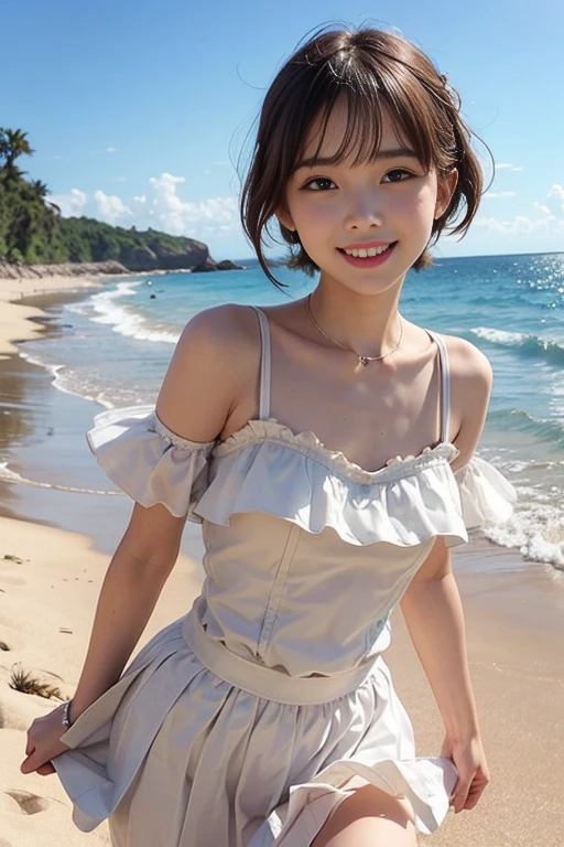 Mini dress in white、lovely smile