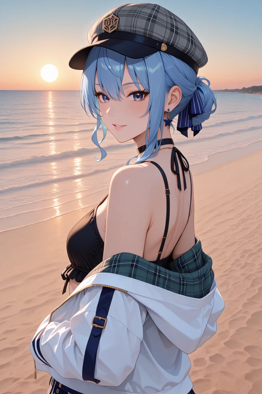 ph_rem, remhd, 1girl, blue hair, solo, blue eyes, x hair ornament,
BREAK (clothing cutout, cleavage, bare shoulders, elbow gloves, navel, skirt:1.2),
BREAK beach umbrella,beach chair,on back,:d,sideways_glance,cup,holding cup,
BREAK (masterpiece:1.2), best quality, high resolution, unity 8k wallpaper, (illustration:0.8), (beautiful detailed eyes:1.6), extremely detailed face, perfect lighting, extremely detailed CG, (perfect hands, perfect anatomy),