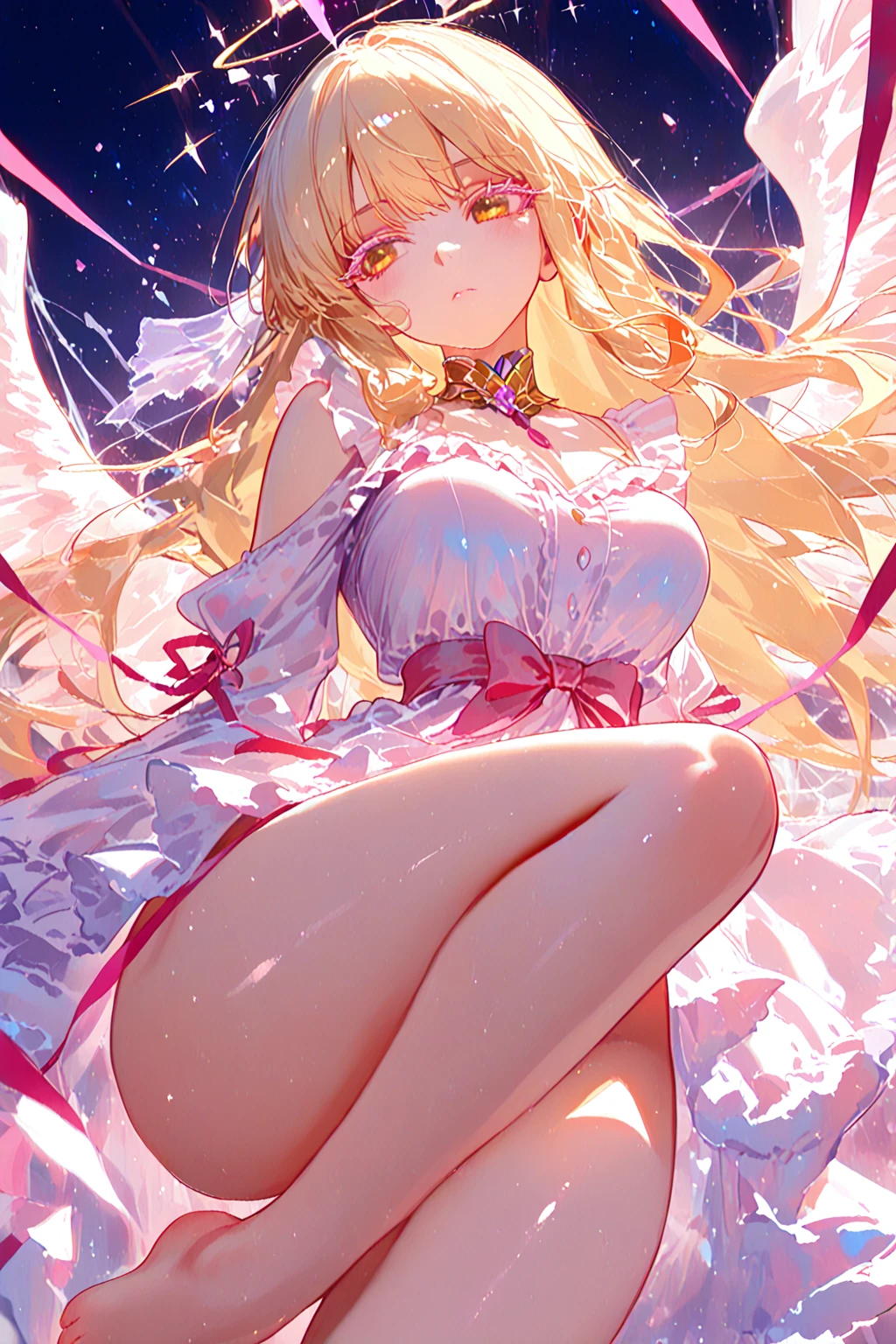 ((Finest quality)),(超A high resolution),(Ultra-detailed細),(Meticulous portrayal),((the most picturesque works of art),Ultra-Precision Art,The art of astounding depiction,Fantasyart:1.5, ((((Beautiful flowers々:1.5))), ((Body eroded by flowers:1.3)),Glamorous body:1.3,fancy background effects、masterpiece、Fancy details、(NSFW 1.1), ((1girl in)), ((masutepiece)), ((Highly detailed:1.3)), In crystal clear water,beautiful woman entering the lake, ((long yellow hair)), Wet hair, Wearing a light transparent dress, clothed bathing, steam, (Rose petals floating in water:1.3), Early morning light, Ivory Gold AI, windows, Crepscular lighting, 、Lace sheer underwear、very very gigantic boobs、Pink nipples、pink areolae,透けて見えるPink nipples、透明なpink areolae、lace and string shorts.、princess carry,Sexy lingerie with lace and strings,See-through sexy lingerie,Transparent lingerie、translucent dress、pearlsescent、pearls、Sexy Harness、Sexy garter belt、Sexy Stockings、Well equipped,intimate, rose garden、Multicolored roses、lake with floating roses、Lying down、Open legs、Spread your legs、Open thighs、Immersion in water、Wet body、splash water、gorgeous flower decoration、big flowers、stylish hair、Moon, lantern, Night, Solo, playing in the water, Water, hair flower, flower, Outdoors, skyporn, full Moon, Rain, lantern, wet clothes, skyporn, wet hair (((masutepiece),(the Extremely Detailed CG Unity 8K Wallpapers),Best Quality,Cinematic lighting,Detailed background,Beautiful detailed eyes,Bright pupils, (extremely delicate and beautiful),(Beautiful and detailed eyes description), Ultra-detailed,masutepiece,)),((Yellow eyes))、