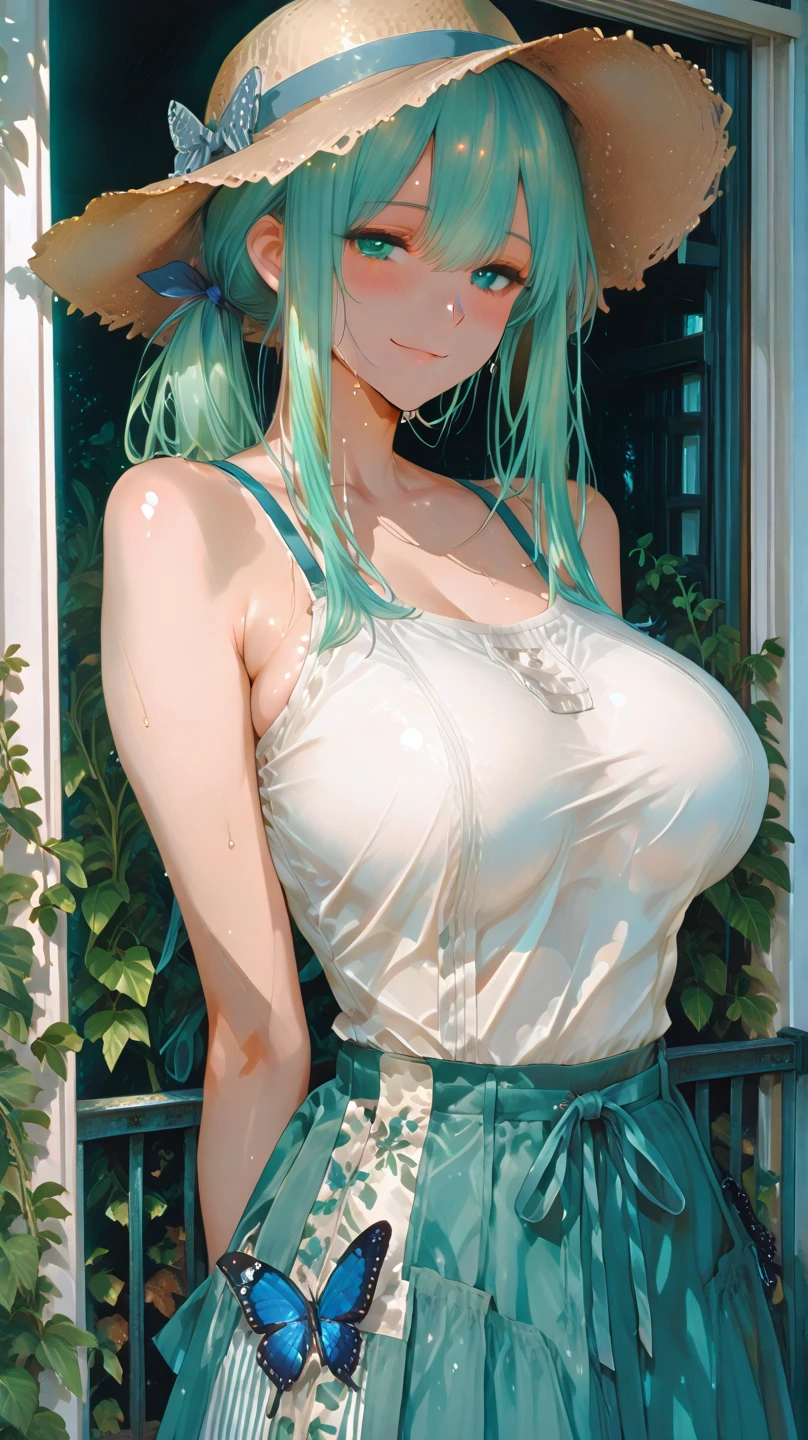 (Best quality at the best price,8k,A high resolution,​masterpiece:1.2),Digital Artwork,a muscular girl，detailed face，detailled eyes，oni Horn，Silver hair，green hair on the lower body，large ，gold earring, jeanront View，Street shot, Hyper Naked, no clothes.