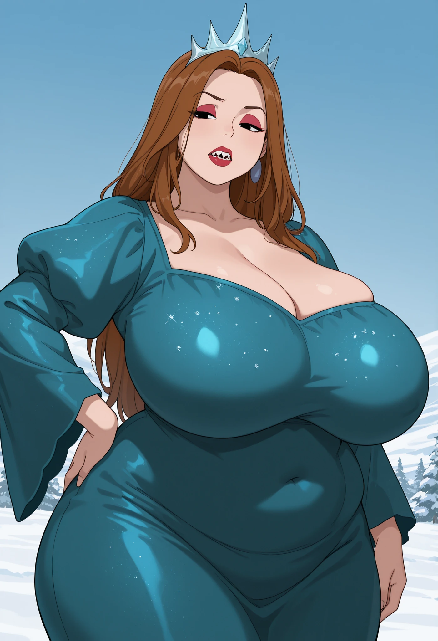 Red hair girl, Beautiful and perfect face, ultra face details, smiling at camera, skin very white, NSFW, erotic, big round breasts, barefoot, ((Best Quality)), ((Masterpiece)), (detailed), walking in a very snowy forest, flakes of nine in the whole agency, snowing.
