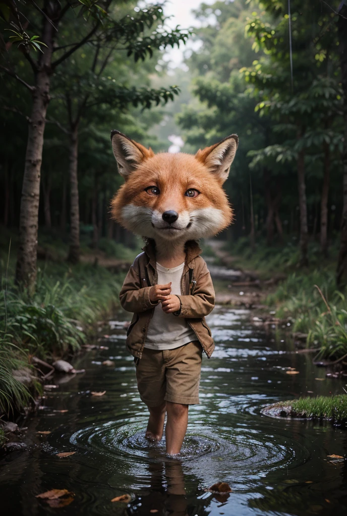 ((best quality)), ((​masterpiece)), (Detailed), An anthropomorphic little wolf boy and an anthropomorphic little fox girl sit hand in hand in a meadow by a lake and watch the sunset.