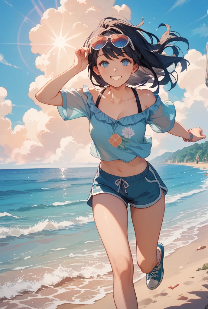 reasonable design, Clear lines, High Sharpness, (highest quality,8K,Perfect sharpness,Ultra fine,High resolution,masterpiece:1.2), Perfect Anatomy:1.5, Official Art, Illustrations that tell a story, (Whitish background:0. 9）、Body Positivity、More Mr.Physical expression、（Random and mischievous poses）、Perfect beauty、Perfect beautiful face、Strong winds、A rich expression、Dynamic composition、smile、Golden ratio composition、colorful、（Mr.Different angles and perspectives）、anime art、mini skirt、（Overcoming stereotypes）、 Glowing Skin、（Natural beauty）、smile、bangs、Straight Hair、（Soft and flowing hair）、（Rural Scenery）、（Nostalgic atmosphere）、Insert up to the thighs、（Playful and carefree）、（More Mr.Ethnic characters）、（innocent attitude）、（Sunny atmosphere）、Skirt flipped up、（Bright colors）、Belly button exposed、Beautiful Eyes、A skirt fluttering in the wind、Put it in to your feet、Some composition patterns、sensuous、Geometric pattern、emotional、Symposium cover、