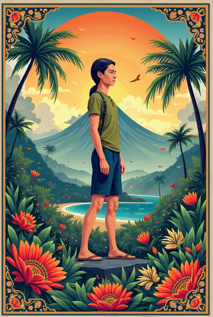 "Vibrant tropical flowers bloom in a lush forest, surrounded by a dramatic sky with dark, stormy clouds. Create a stunning illustration with a meaningful expansion to the original image, showcasing the beauty of this tropical paradise."