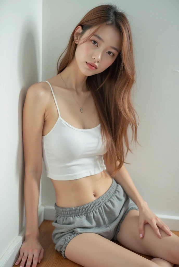 Open legs、Beautuful Women、extremely delicate and beautiful、pureerosface_v1:0.8、Tank Tops