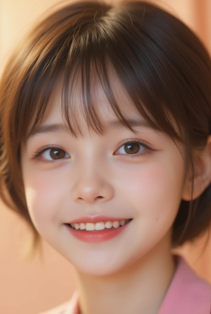 close-up of pretty Japanese_Russian girl,((flat chests:1.35)), wear U-Can-See clothes,outdoor, bokeh background, UHD, 32K, 10 years old, astonishingly pretty,absolutely cute,cute smile,very adorable, absolutely stunning,