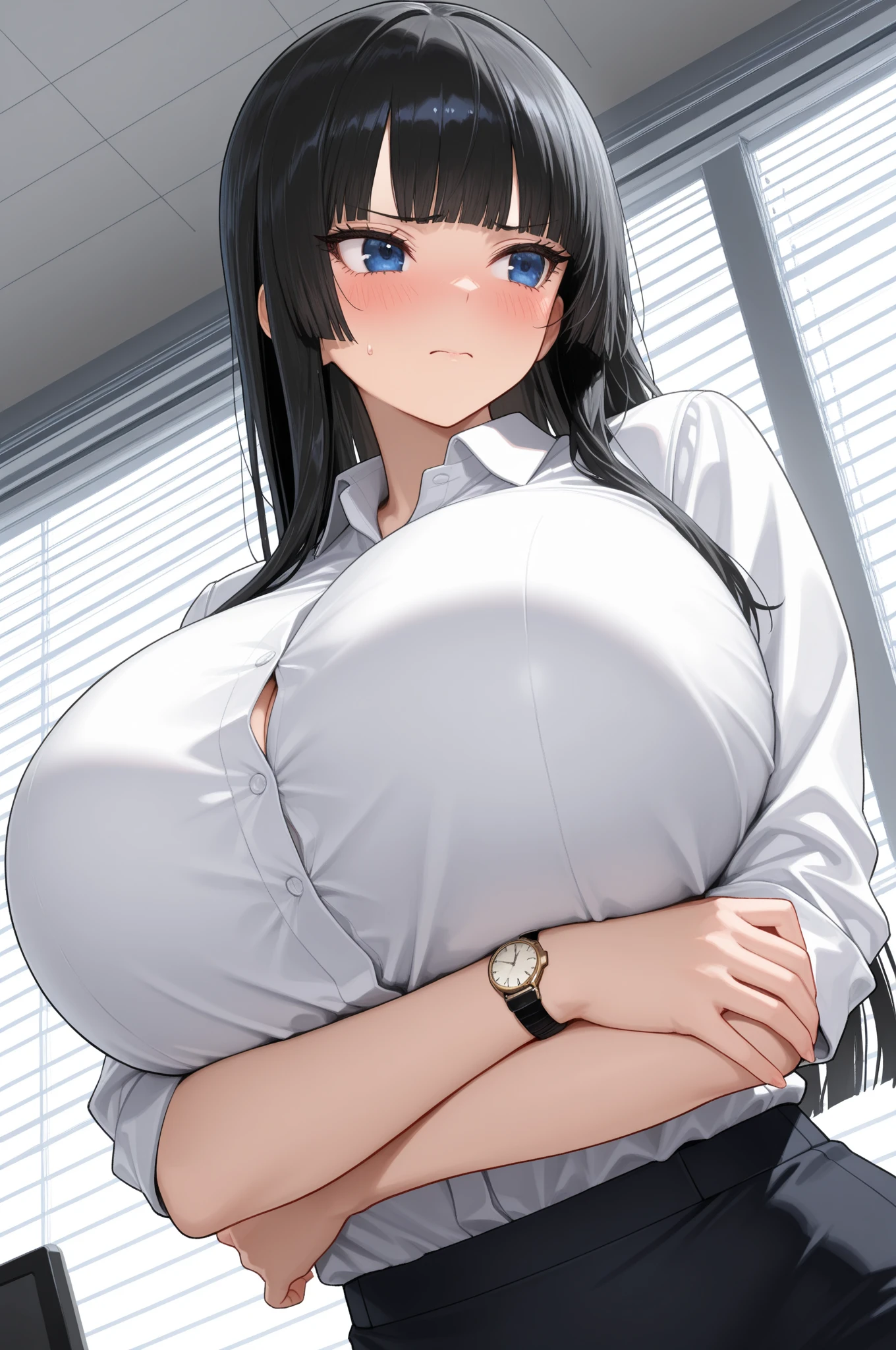 masterpiece,Highest quality,Highly detailed face,(((A slim and sexy girl))), ((1boy and 1girl are having sex)),((Cum there)),(((cowgirl position, girl on top:1.3))),(Black hair ponytail), (((Huge breasts))), (((White shirt、Pleated skirt:1.4))),((straddling a man:1.5))、((Painful face))、Heart symbol、excited、White Breath、(((SEX in the classroom)))、(Sweat:1.2)、Nervous、Heart symbol