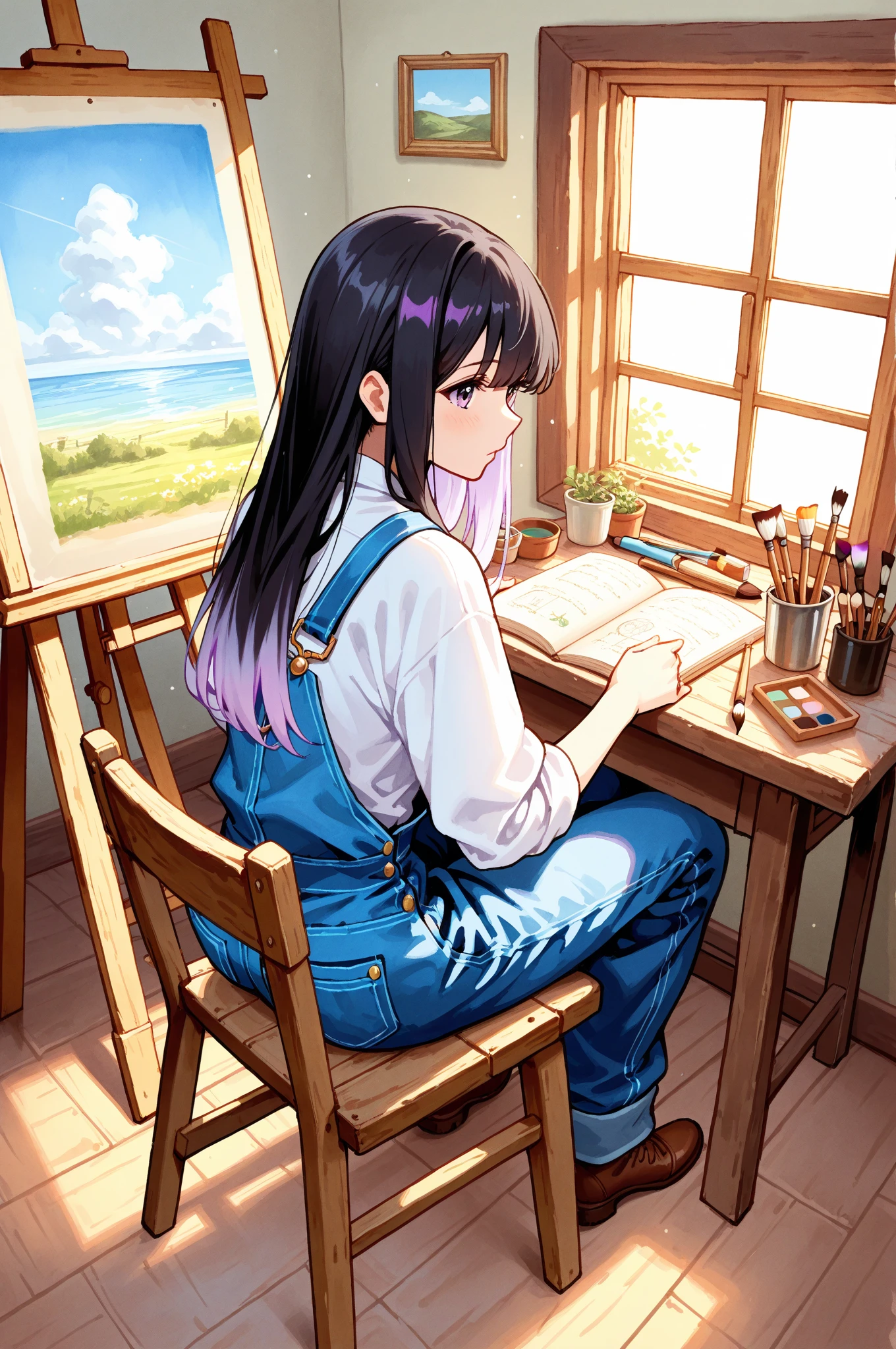 best quality, realistic, award-winning illustration, (intricate details:1.2), (delicate detailed), (intricate details), (cinematic light, best quality Backlights), clear line, sharp focus, official art, unity 8k wallpaper, absurdres, incredibly absurdres, huge filesize, ultra-detailed, highres, extremely detailed, extremely delicate and beautiful,(masterpiece,best quality:1.2),(highres:1.1),(Highest picture quality),(master's work),facing viewer,dynamic angle,sky,cloud, (1loli,solo focus:1.4),cute,ornament,(jewelry:0.75),(blush:0.9),(strap:0.9),barefoot, living room, couch, window, curtains, dappled sunlight, potted plant, table, cabinet,bookshelf, desk lamp, ahoge,(disheveled hair,long hair,ruby hair,blue colored inner hair,shiny hair,shiny skin:1.1),