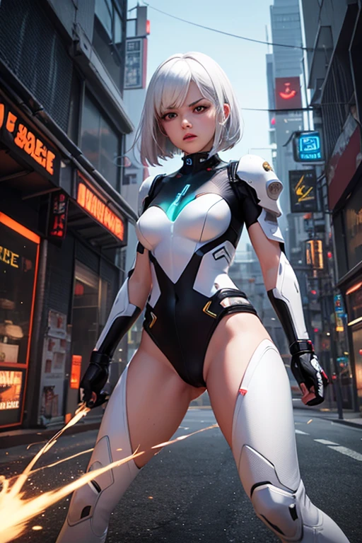 Realism, a woman in white lace (limbs in a robot suit) (lace, full robot suit: 1.55) (body turn to the audience: 1.2), (head to the left: 1.8), (legs apart: 1.4), gray hair, cyborg, robot parts, beautiful and detailed body and face, sakimichan hdri, amouranth, beautiful and detailed orixa, 2049, chiaki nanami, african futuristic, made in maya, sam yang, 2070, cyborg, robot part, 150mm, beautiful studio soft light, edge light, vibrant details, luxurious cyberpunk, lace, surrealism, ???????, facial muscles, cable wire, microchip, elegant, beautiful background, octane rendering, 8k, best quality, masterpiece, illustration, very refined and beautiful, very detailed, CG, unified, wallpaper, (realistic, Realistic: 1.37), amazing, fine details, masterpiece, best quality, official art, very detailed CG unified 8k wallpaper, ridiculous, incredibly ridiculous, robot, silver helmet, (full body: 1.4), joint glow, light reflection, pose, floating in the air, (nsfw: 1.2)