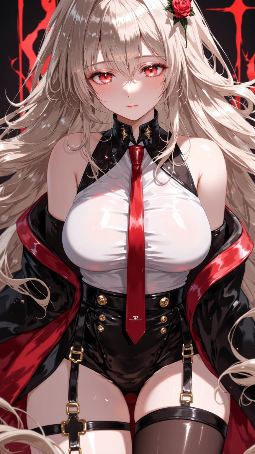 ((supermodel pose one hand on hip)) ((magnificent, majestic)) ((the most beautiful woman)) (()) (()) ((big happy smile)) ((Big blue eyes)) ((very dark eyeshadows makeup)) ((fox ears, long fox tail)) ((bright red lips)), ((very long straight blonde hair)) ((big breast:1.8)) ((slender body:1.3)) ((wear tiny string thong bottom)) ((leather jacket, stocking)) ((inside photo studio with black background, and light reflectors on her)), ((high definition:1.5) ((masterpiece:1.5))((8k:1.5)) ((Best quality:1.4)), more_details:-1, more_details:0, more_details:0.5, more_details:1, more_details:1.5, more prism, vibrant color,