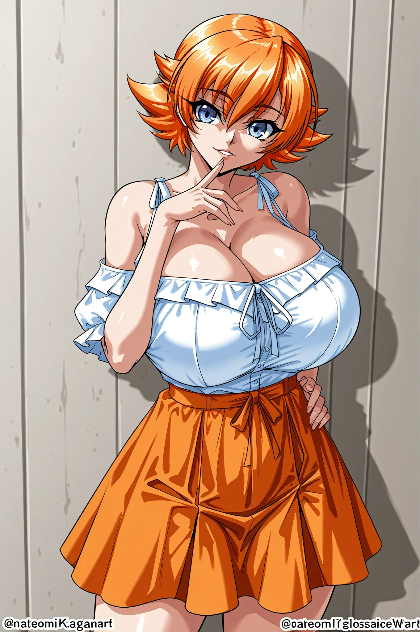 2heads, a short chubby woman with 2 heads. She has massive breasts. She is wearing a plaid shirt with a pattern. She is wearing beige pants. She is very short. Her breasts are gigantic. Her shirt is unbuttoned. She is blushing. She has freckles. She has freckles on her breasts. She is short. She has huge boobs. She has orange hair. She is in a log cabin. She has enormous breasts.