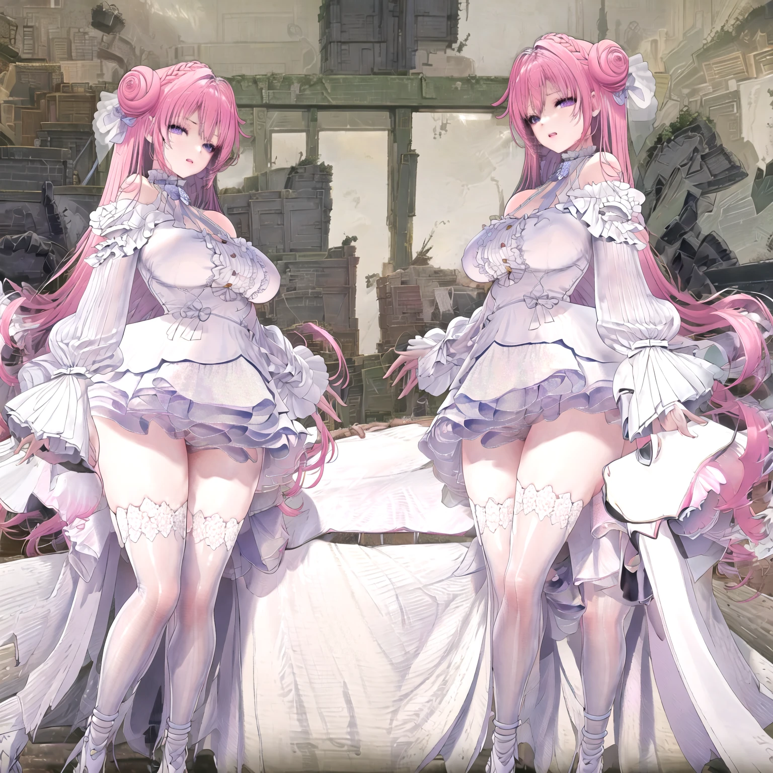 ((((((best quality))))), ((((masterpiece)))),1girl, raytracing, (((((ultra detailed))))),detailed face, 8k wallpaper,there is a woman in a pink dress posing in a kitchen, a hyperrealistic painting by Kentaro Miura, pixiv contest winner, conceptual art, oppai proportions, thicc, with a large breasts, oppai, with large breasts, , powerful and huge, big breasts!!, big breasts!, biomechanical oppai, sfw huge breasts