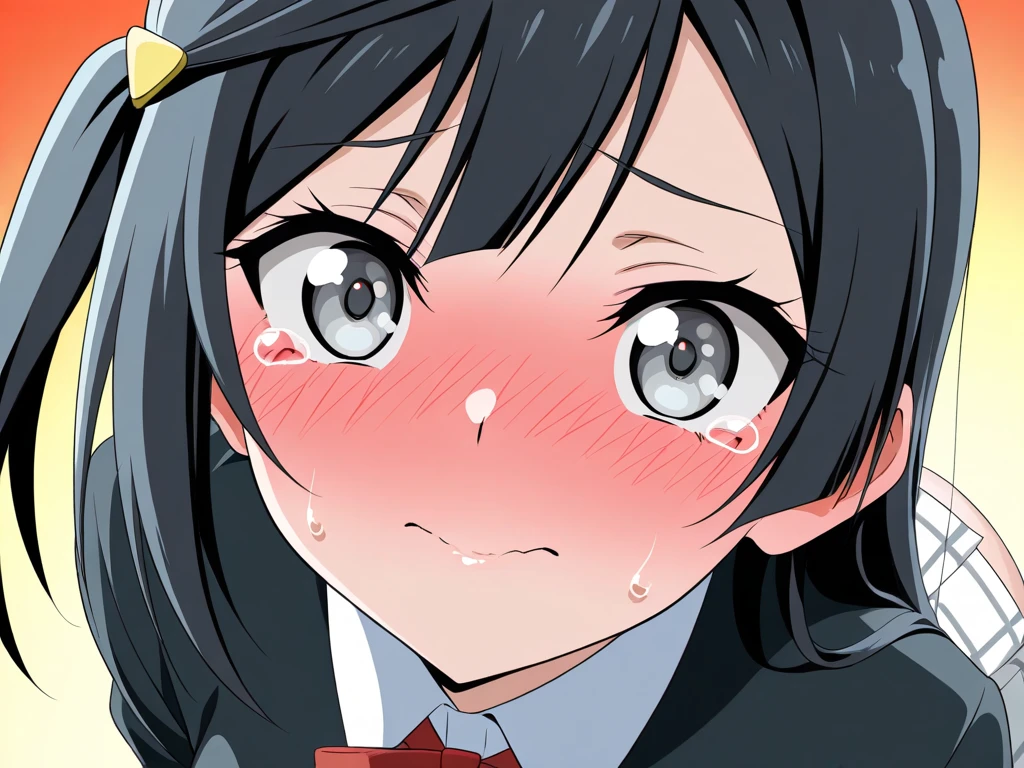 1 school girl, nsfw, (((gangbang, 3 boys))), ((crying face)), black long hair, (((cum on tongue))), 