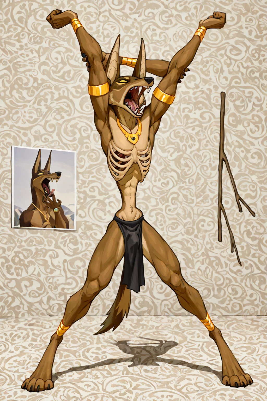 3D printed anthro maned wolf, muscular, sexy , white background