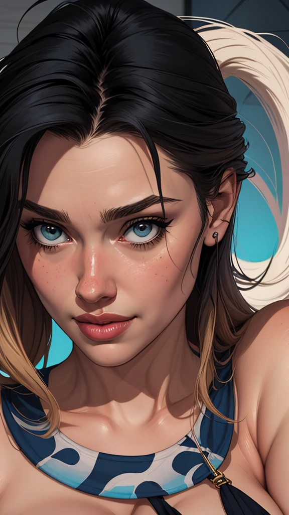 Cores planas, fechar-se, portrait of a 25 year old surfer looking girl, pele bronzeada, cabelo preto de praia salgado, beleza natural, Obra de arte, altamente detalhado,
digital illustration style, design de personagens altamente detalhado, arte digital detalhada fofa, City fan art, ((([fundo cinza simples])))