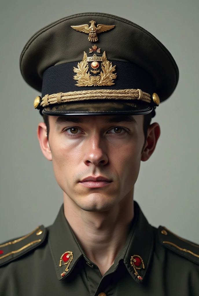 The image features a man wearing a military uniform, standing in front of an American flag. He is posing for a picture, showcasing his military attire and the flag in the background. The man appears to be a soldier, possibly a high-ranking officer, given the presence of multiple medals on his uniform. The combination of the flag and the soldier's uniform suggests a strong sense of patriotism and dedication to his country. --auto --s2