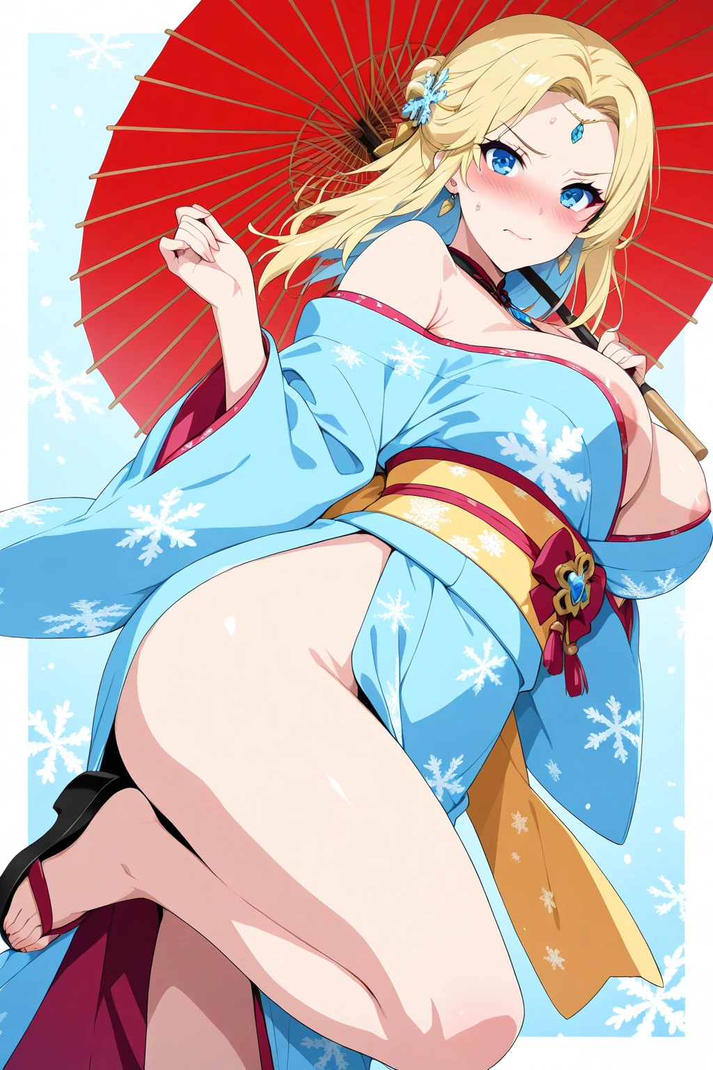 solo, high quality, blonde hair, medium breast, monokini, (plants:0.5), (cameltoe:1.1) , (big nipples:0.8), (thick thighs), ((sky, clouds)), japan