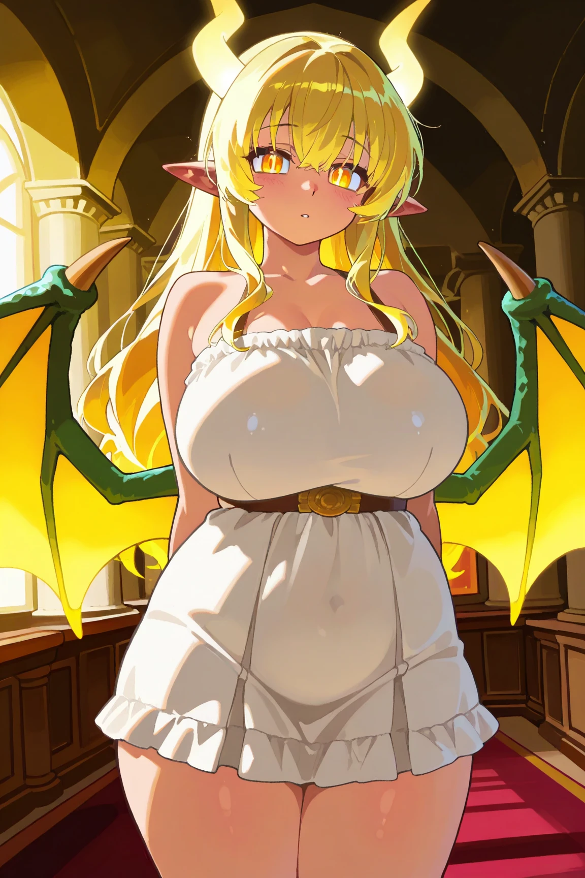 Anime. 1 Girl. Cute girl. Angel. Slave. Blonde. Long hair. Blue eyes. Beautiful eyes. Perfect eyes. Expressive eyes. Ideal face. Snotty nose. 16 years. Big breasts. Beautiful breasts. Pointy ears. She's having her period. Her crotch is bleeding. There is a small red stain of menstrual blood on the panties. Menstrual blood flows down the thighs. Ideal anatomical body. Beautiful long legs. The whole body is covered with scars. Angel wings. White wings. Dirty tunic. Torn tunic. dirty panties. Torn panties. Barefoot. Slave collar. Shackles. Standing. Full height. Fantasy. City. Street. Many people. Beautiful character design. Shiny skin. Full body. nsfw. ????. Official art. Extremely detailed CG Unity 8k wallpaper. Ideal lighting. Ultra high resolution 4K. Super detailed 8K. A high resolution.