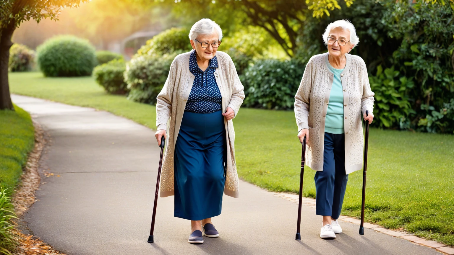 Young man helps elderly woman cross the street