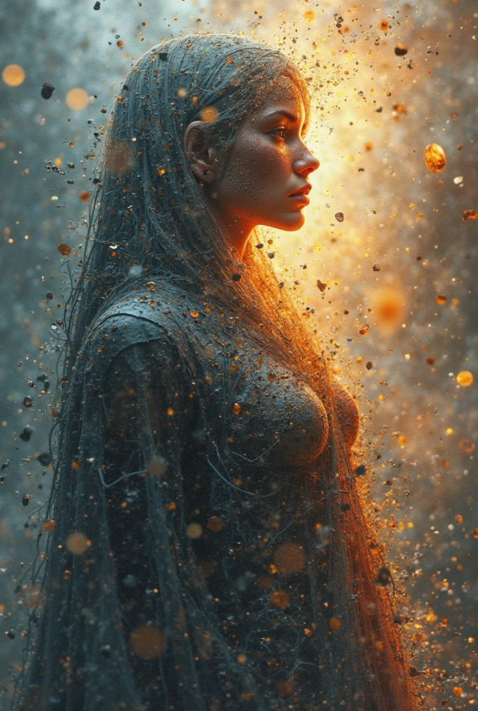 Poster: Real image of intense heat caused by solar flares, a woman suffers from the heat. Photorealism, full view, highly detailed image, very realistic, hyperrealism, Ultra HD, 8k, 5, sharp focus, intricate and mysterious masterpiece. (Long exposure photography Artistic illustration close-up portrait very detailed: final quality, medium shot, backlight, Rich and striking. Enigmatic and mysterious manipulations (composition of the rule of thirds), ((detailed environment with strong lines) The best quality, in camera, white light, warm and clean aesthetics, dazzling screen composed of millions of brilliant ultraviolet rays, HDR.