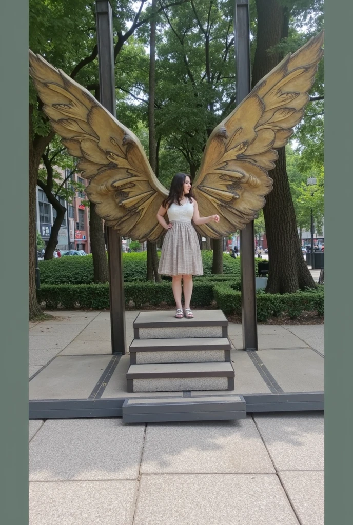 <lora:mdts:0.75> wings, a woman standing on top of a building, (facing the viewer:1.3)