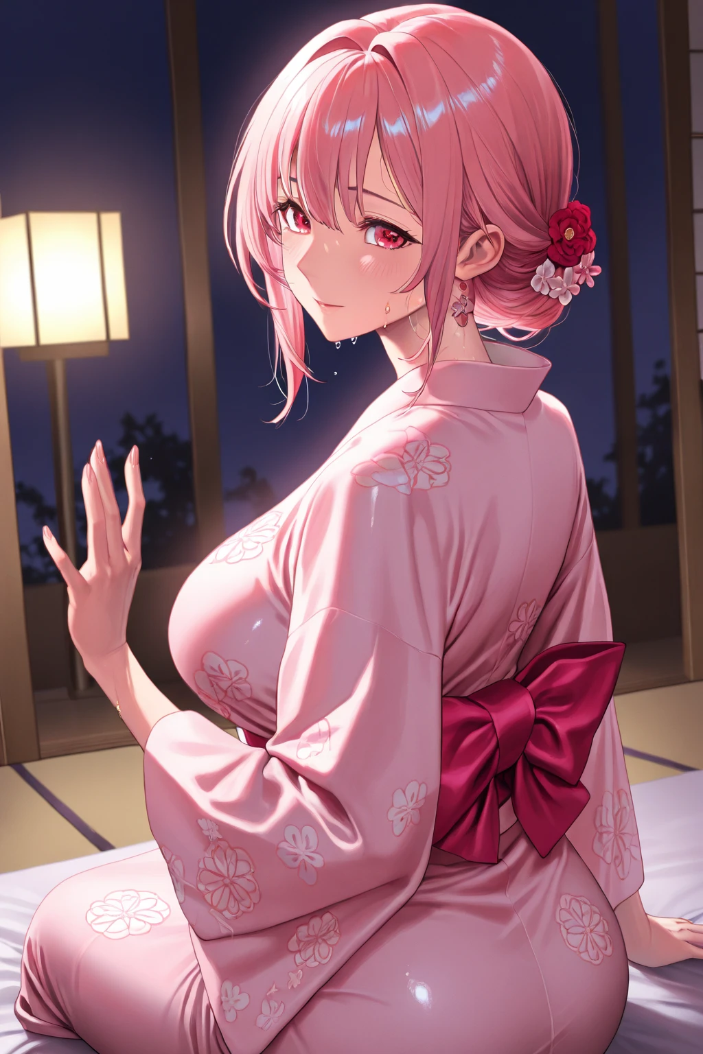 Cute beautiful girl、、naked、Open yukata(blush:1.5)、Laugh shyly、Brown Skin、Beautiful breasts