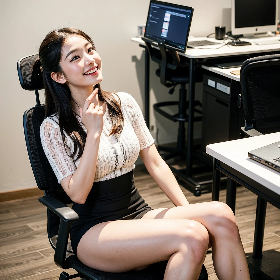 She looks 13 but、She has the cute face of a 20-year-old idol. Gentle and cute Very embarrassed look Medium bust Wear a bikini She is a tall building々She works in a small office wearing a bikini.、He is sitting in a chair in a conference room having a meeting with a male colleague in a suit。. RAW Photos Genuine Genuine Life Do not display copyright