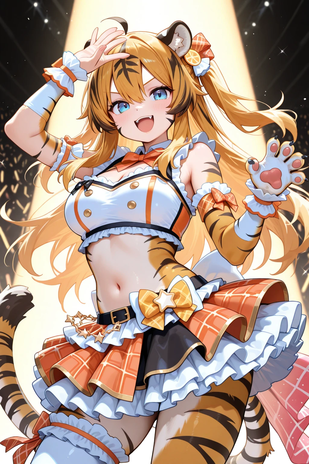 ((highest quality)),(ultra high resolution),(Super detailed),(detailed description),((best CG)),(best work of art),super precision art,great drawing art,(Fantasy art with precise details:1.5), (1 woman:1.5),(Dog cosplay suit made of high quality leather:1.5),(Dog Hand Gloves:1.5),Beautiful face 1.5,natural makeup:1.6,shy:1.6,(Shiny flaxen short bob:1.4),(big breasts:1.4), ((Raise both hands and roar:1.6))