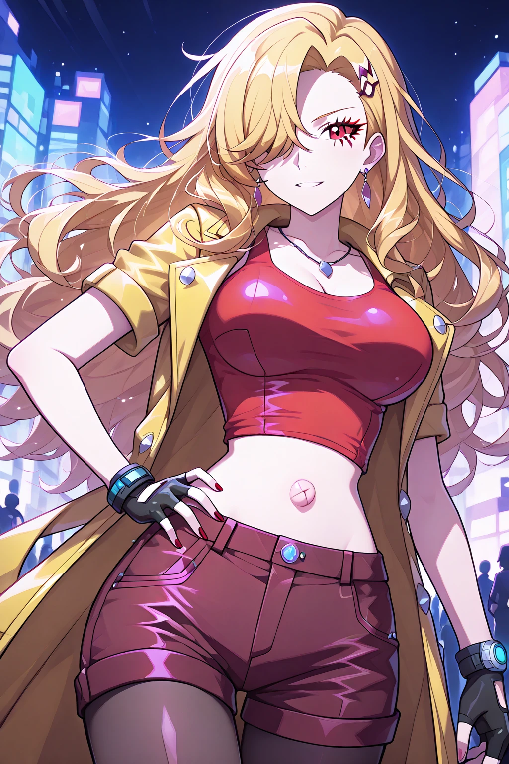 2heads, a short chubby woman with 2 heads. She has enormous breasts. She has messy hair. She looks nerdy. She is wearing a baggy hoodie and jeans. She is in an arcade that is only lit by arcade games. She looks excited. Her breasts are gigantic.