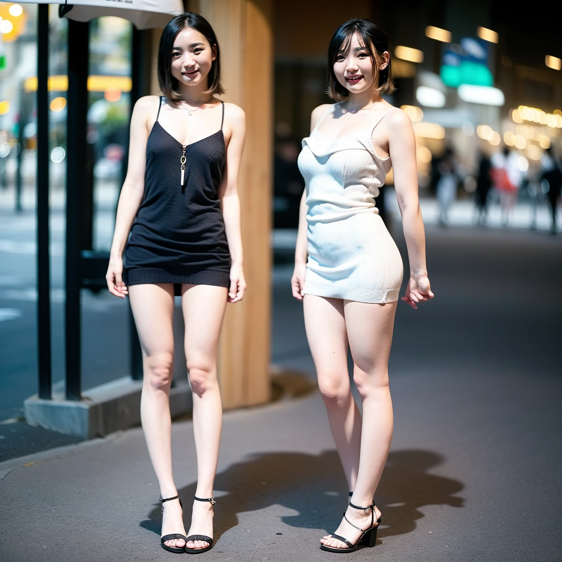 Highest quality、、Ultra-high resolution、Clear photos、Professional Lighting、A cute boy、Baby Face、Very short bob hair、Brown Hair、smile、Ultra slim、Narrow waist、Hide the treasure chest、Large erect nipples、Squatting in the shopping district:1.6、Wearing a white leotard:1.6、Wearing a transparent leotard:1.8、Wearing a transparent leotard:1.8、Spread your legs wide:1.6、Full body photography:1.4、A bustling shopping street
