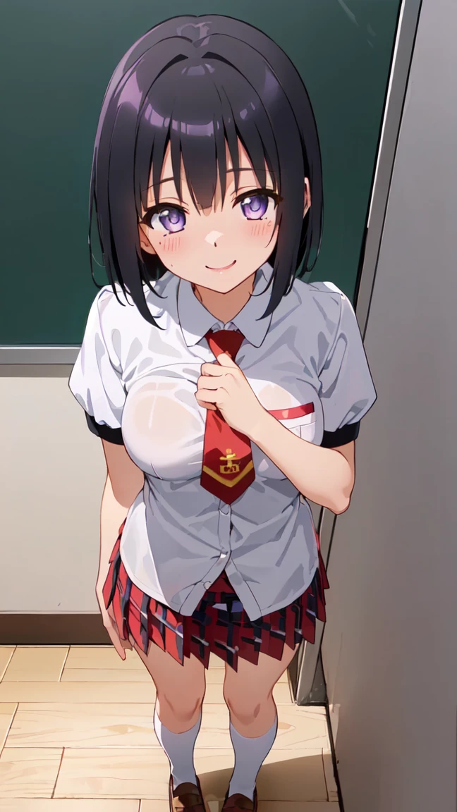 (masterpiece:1.2, best quality), 1lady, solo, school uniform, classroom, day, sit, brunette, twintails, red eyes, open collabone, darkskin, (open breasts:1.1), big bright blood stains on shirt, scared, pointy nipples, blushing, light brown eyes, blood splats on face, sweating, short skirt, holding human heart