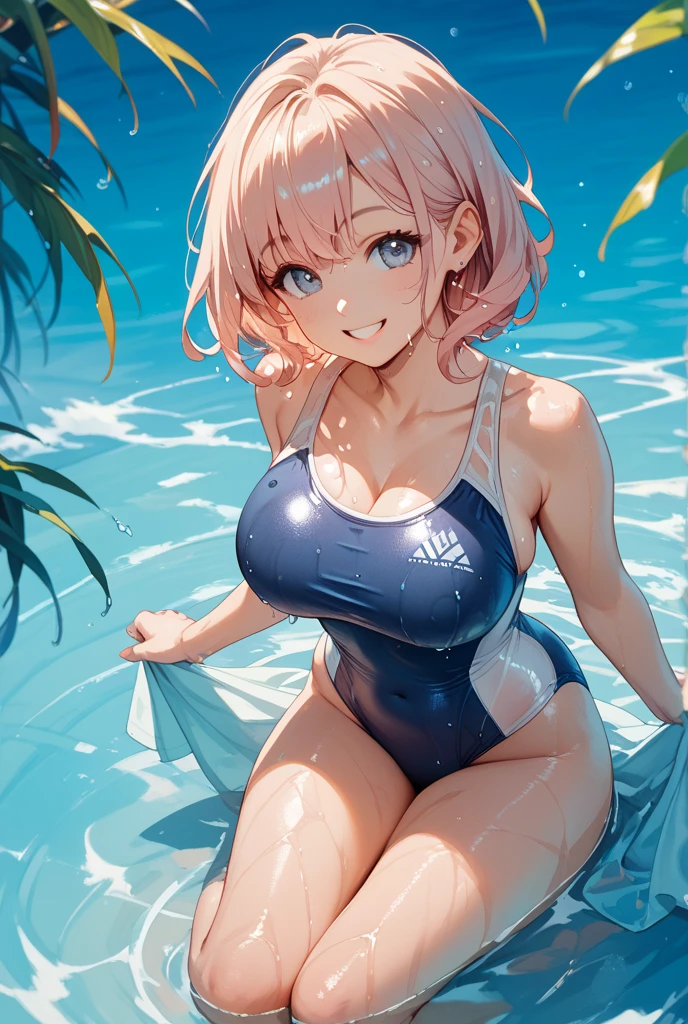 Anime girl in bikini in a pool