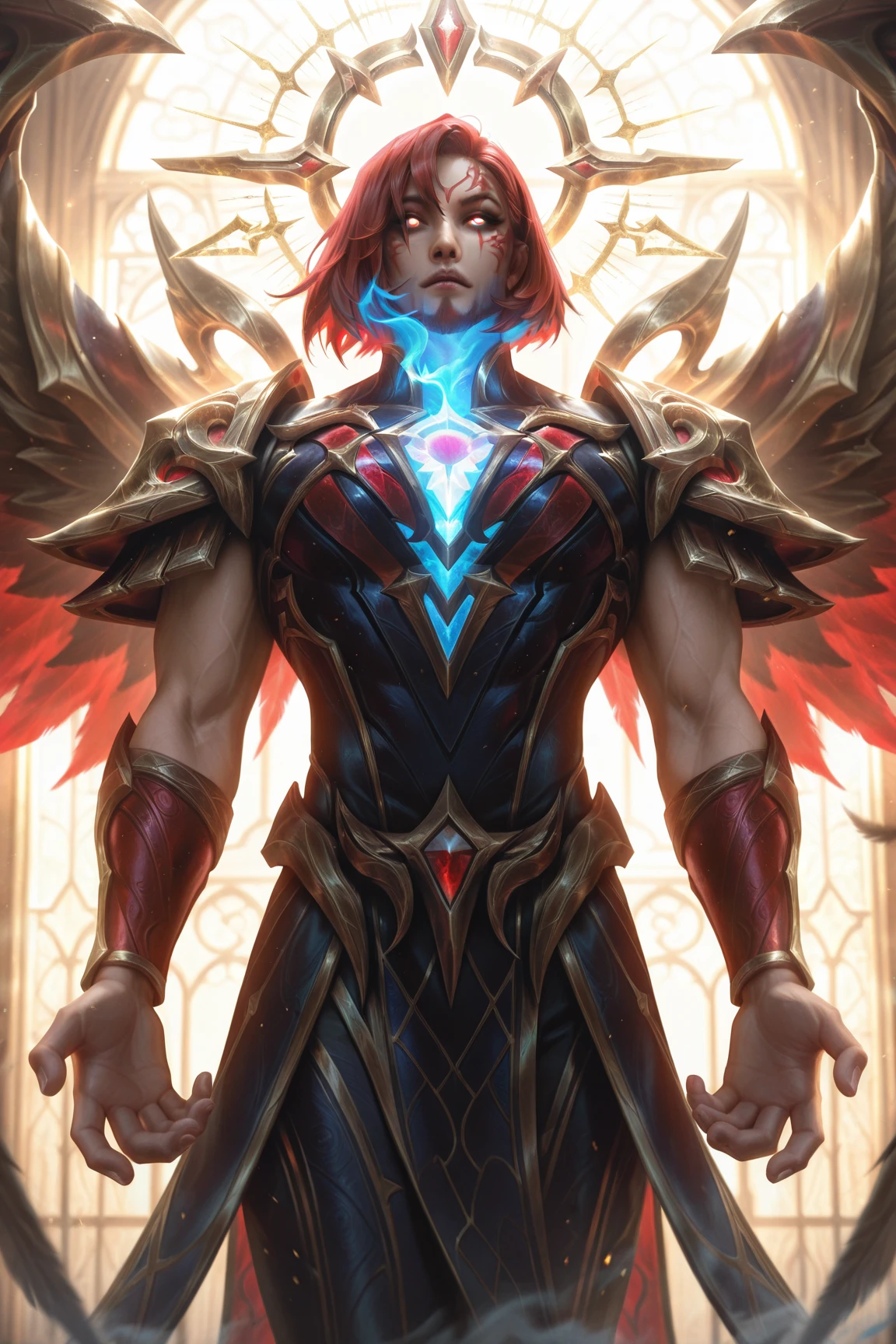 ((best quality)), ((masterpiece)), ((realistic)), (detailed), male Planetary geologist, Solar phoenixes- Celestial birds adorned with fiery plumage and radiant solar patterns., Retirement age Graceful, Sub-Saharan African, Ruby red eyes, , Lilac Mullet hair, Nervousness,, Holding futuristic weaponry with a bold stance., wearing Carbon-fiber Athletic Pants, Solar-powered Polo, AR Athletic Shoes, , and andPlasma-infused Cape , Striking a charismatic pose while entertaining with music or storytelling., Cavernous crystal caves- Bioluminescent crystals casting an ethereal glow., Futuristic Cityscape,Floating islands and sky gardens ((masterpiece)), absurdres, HDR, <lora:add_detail:1>, <lora:LowRA:0.5>