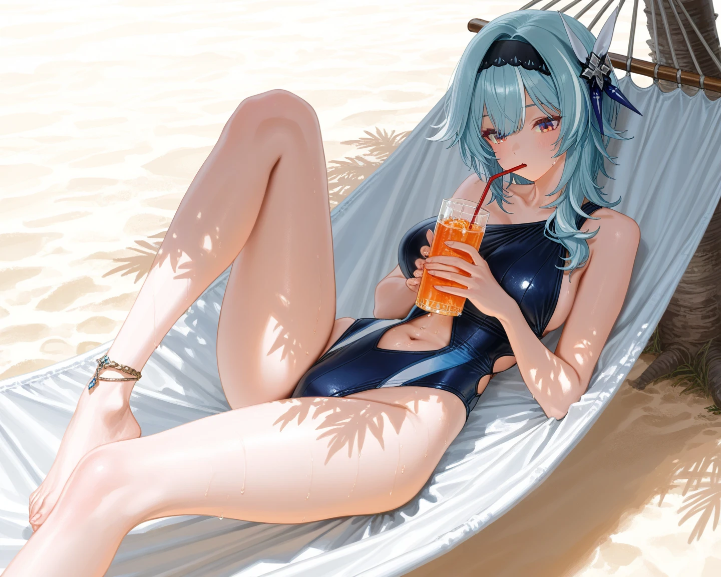 Girl in anime bikini, on the beach