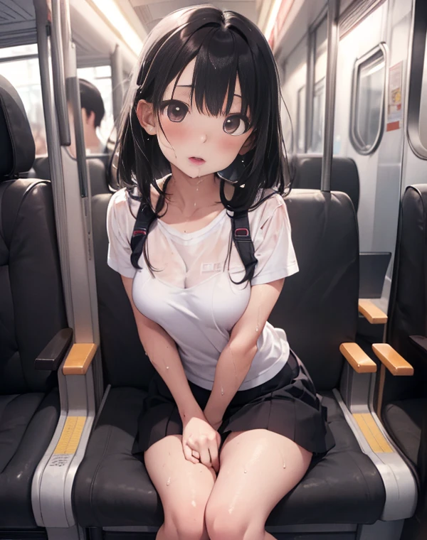 pieces fly,masterpiece,highest quality,Super detailed,High resolution,High resolution,8K portrait,unity,8k壁紙のHigh resolutionCG,unity 8k wallpaper,cute type,a bit:1.5,:1.5,Highly detailed CG unity 8k wallpaper,realistic,real person,cute type,a bit,portrait photography,shiny skin,High resolution,(16 years old:1.3),(1 girl),beautiful clear eyes,very detailed explanation,delicate face,nice lips,slender body,thin waist,thin feet,(on the train:1.6),cute type,perfect face,seriously,(blush:1.5),(cute:1.5),(black bun hair:1.3),((medium breasts:1.3)),same,(school uniform:1.2),((clothing lift:1.5)),(I have nipples:1.2)、detailed explanation,vagina,vaginaを表示,spread,feet,spread、((vagina内で絶頂:1.5))