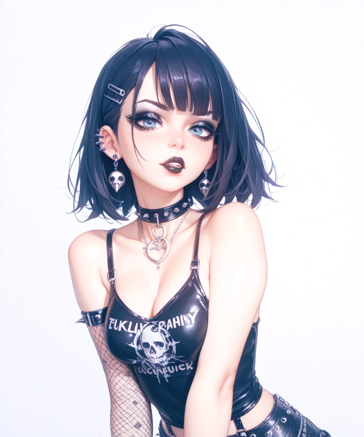 a pretty 19-year-old dark magical-girl, dark magical-girl outfit, cleavage, cat ears, skulls and terror, magical tattoos, vibrant magical particle effects, volumetric lighting, anti-aliasing, color-graded, bokeh, 1DOF, nikon D850 <lora:offset_0.2:0.5> <lora:SweetLolita:1.5>