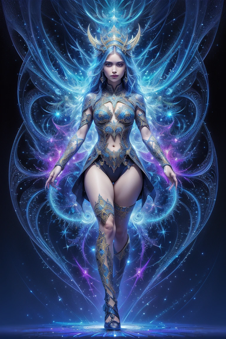 absurd , high resolution, Extremely detailed, (1 Girl:1.3), rest, fantastic dress, Headdress, rest, Mild personality, Dark Man, mind control, Fractal, whole body, 天flower板, Artistic Background, Blue bioluminescence, Geometric, organic, bless, supportive, Sublime, sublimation, noble, Expand, Unravel, anti-gravity, Antimatter, Guardian Angel, Saint, 神Saint, , dignified, Red bioluminescence, flower, Holographic Wings, Magic Circle, Photon, Butterfly, scales, galaxy, Birk,