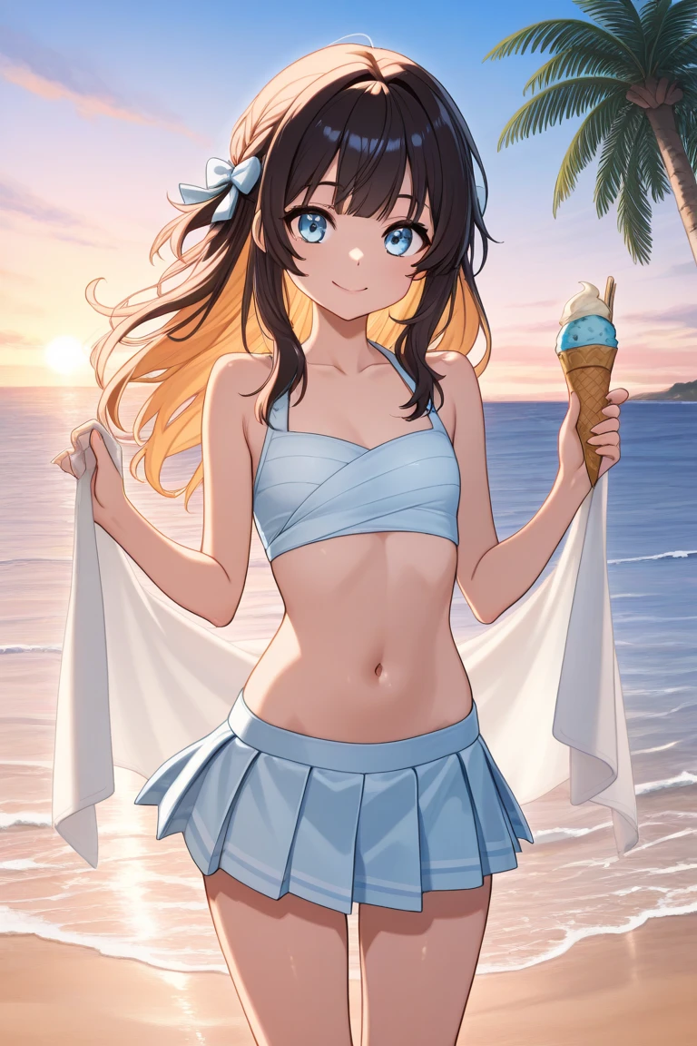 She was an attractive Japan college girl who loved the ocean。She had long, wavy black hair that fluttered in the wind.、Had deep, narrow eyes that sparkled like the sea。Her face is graceful and friendly、There was a delicate nose and plump lips。Her skin is smooth and radiant,、My cheeks were slightly red.。Her body is smooth and graceful.、Had natural curves and balance。She wore a white one-piece swimsuit。The swimsuit is made of cotton.、It felt soft and comfortable。The swimsuit has a halter neck that shows the shoulders and、With Roebuck showing his back、There were frills that added femininity。She wore a straw hat with a blue ribbon on it.、A cool and sparkling intelligence-enhancing bracelet made of glass of the same color as the eyes, and、A necklace made of shellfish that shows a love for the smooth and natural sea.、She also、I was wearing sturdy and durable casual and relaxed sandals made of leather.。

She was sitting on a wooden bench on the pier of a seaside town。The pier was surrounded by boats, fishing nets and seagulls。The sea is calm and blue、The horizon was clear and endless。The sky is clear and bright、The clouds were fluffy and white。The background has depth and perspective.、It looked realistic and three-dimensional。(quality: 2) (picture quality: 2) (detail: 2) (masutepiece: 2) (Official art: 2) (meticulously detailed masterpiece: 2) (realistic in every detail: 2)

She smiled kindly and looked at the camera、Showed a warm and sweet personality。She had a book on her lap。The book has a colorful cover with a picture of a mermaid.、It is made of paper and、It felt new and exciting。She opened the book and read the words softly。The words sounded like a fairy tale。She was holding an ice cream cone in her right hand。The ice cream cone has vanilla ice cream sprinkles on it.、It is made of milk,、It felt cold and creamy。She licked it with her tongue。It felt cute and playful。Although her eyes were expressive and charming,、At the same time, pure、Calm the viewer、There was also a s