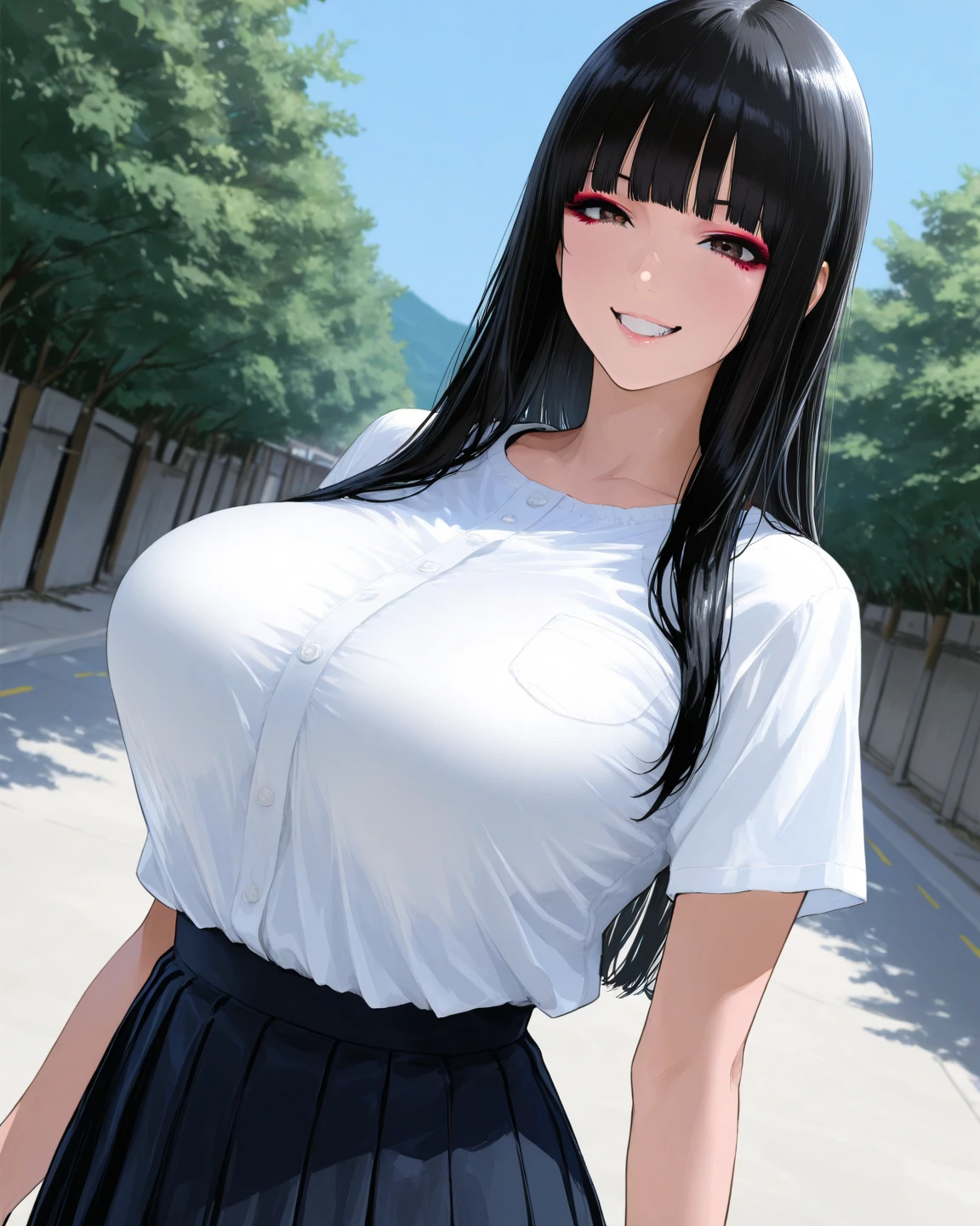 (day:1.7), sitting on a balcony with a view of a city in the background and a sunset in the background,
school_uniform,short_sleeves,Red skirt ,sweater vest, White collared shirt,
<lora:saiminSeishidou:0.2>,<lora:Mai_Shiranui-KK77-V2:0.1>,<lora:Artificial_Academy_1-KK77-V1:0.7>,
bangs,hair_between_eyes,black_hair,black_eyes,long_hair,
1 girl, 20yo,mature female,Beautiful Finger,Beautiful long legs,Beautiful body,Beautiful Nose,Beautiful character design, perfect eyes, perfect face,
looking at viewer, (innocent_big_eyes:1.0),(expressionless:1.3),
NSFW,official art,extremely detailed CG unity 8k wallpaper, perfect lighting,Colorful, Bright_Front_face_Lighting,
(masterpiece:1.0),(best_quality:1.0), ultra high res,4K,ultra-detailed,
photography, 8K, HDR, highres, absurdres:1.2, Kodak portra 400, film grain, blurry background, bokeh:1.2, lens flare, (vibrant_color:1.2)
(Beautiful,large_Breasts:1.4), (beautiful_face:1.5),(narrow_waist),