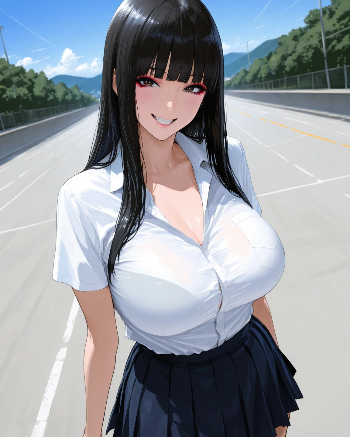 (Tabletop, Highest quality, High resolution, , Pixel Perfect, 4K,), 1 Girl, single, alone, Beautiful woman、I could see the whole body、Completely naked ((Wavy mid-length hair, bangs, Brown Hair)), ((Brown eyes, Beautiful eyelashes, Realistic eyes)), ((Detailed face, blush:1.2)), ((Smooth texture:0.75, Realistic texture:0.65, Realistic:1.1, Anime CG Style)), Medium Chest, Dynamic Angle, Perfect body, female teacher, Earrings、necklace、A naked policewoman with huge tied up with rope and a girl peeing Milking the breast milk of a woman with big nipples Huge super busty girl Erect nipples, big clit in wet pussy、Long pleated skirt、Black knee-high stockings、Pink lace panties、A shy smile, Excellent、Bring your arms together to emphasize your chest、