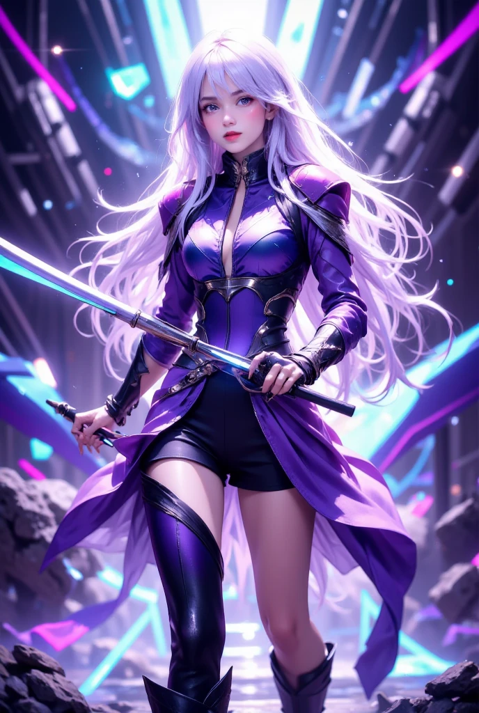 hight resolution、８K、Beautuful Women、digital ruler、Warrior、surrounded by plasma、Cyber World、Electronic World、E-City、Lightning、Spark、Aurora
