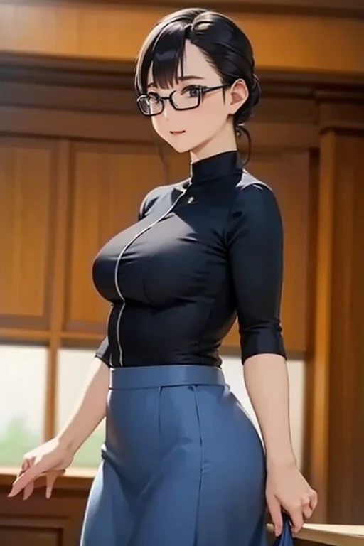 ((1girl, solo)), ((mature female)), beautiful body, (perfect anatomy, perfect body, perfect hands, perfect legs), (five fingers:1.5), natural proportions, sexy body, large breasts, cowboy shot, hand on hip BREAK 

((extremely detailed face)), (beautiful detailed eyes:1.6), (realistic pupils, realistic iris:1), expressive eyes, looking at viewer, (clear eyes:1.3), (hyperrealistic:1.2), (detailed skin texture:1.2), smooth skin, (brown eyes:1.5), glasses, (brown hair:1.5), (short hair:1.2), bangs, (detailed lips:1.2), (attractive lips:1.1), (glossy lips:1.1), (smile), parted lips, mole, ((mole under mouth)), perfect face, perfect eyes BREAK

ribbed sweater, sleeveless, pencil skirt, miniskirt, black pantyhose, black footwear, high heels, handbag BREAK

(masterpiece:1.5), anime-style, top quality, best quality, (beautiful and aesthetic:1.2), (ultra detail:1.5), Ultra-detailed depiction, Ultra-precise depiction, extremely detailed 8k illustration, high resolution, (highly detailed shading:1.2), (realistic lighting:1.4), perfect lighting, vibrant colors, dynamic tones, striking hues, 8k, absurd resolution, perfect shadows, hdr, UHD, ambient lighting, realistic, ultra-realistic, photo realistic, highly detailed, rich detail, luminous colors, fine texture, intricate design, professional illustration, (soft light:1.2), (illustration:0.7)