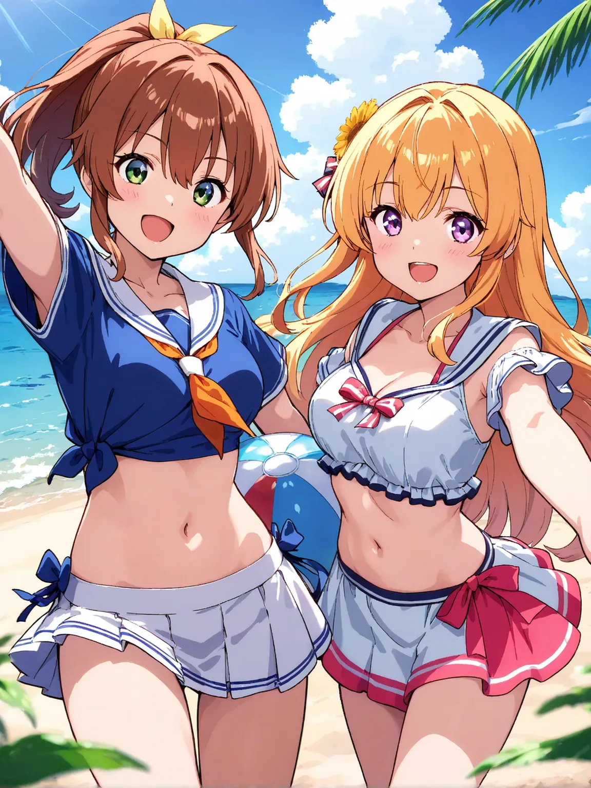 Masterpiece, Best Quality, extremely detailed, cheered up, girl,night pool,high waist bikini,SMILE,:d,action,(small breasts),ass focus