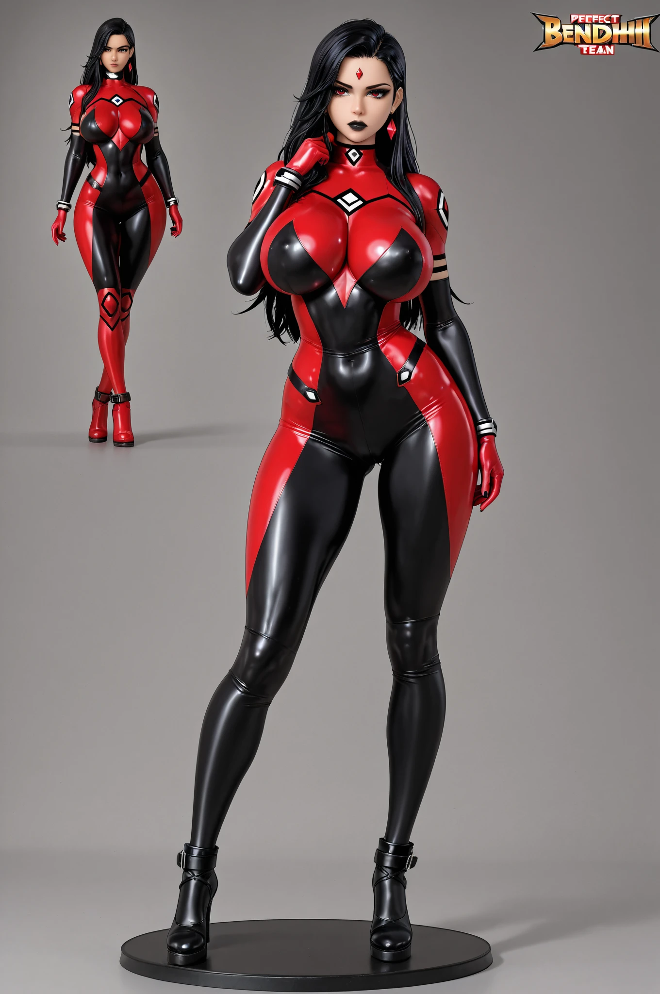 reference image, character design model sheet, kunoichi, amazoness, bodysuit, slim, very curvy, very fit, concept, long hair, 3d, game character, ultra-detailed, detailed face, detailed outfit, high quality, high detail, 8k, uhd