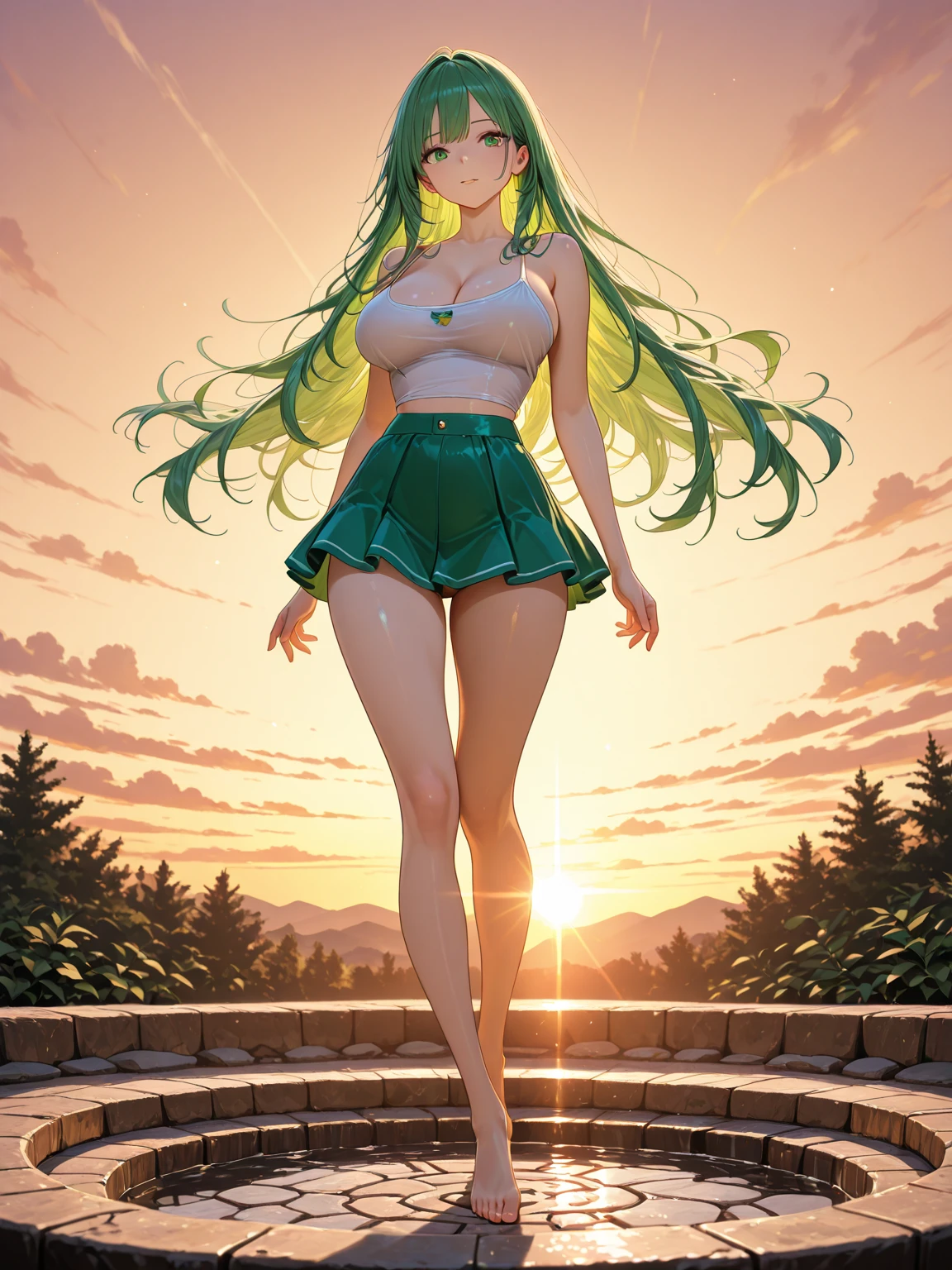 (La Highest quality,High resolution,Super detailed,Actual),Ariana Grande,((One girl)), Sailor Neptune,Dark green hair, Medium Hair, Earrings,gem, Big Breasts, Dynamic Background, Dynamic posture, 超High resolution,La Highest quality:1.4, Realistic:1.4, Skin Texture:1.4, masterpiece:1.8,masterpiece, Highest quality,object, (Detailed facial features:1.3),(Fine hand), ((Forehead choker:1.3)), Green Hair,(Sailor Neptune:1.4),,(Hand Detail:1.4 ),,( Beautiful green eyes ), ((Dark green panties:1.5)), (((Showing nipples:1.5))), Are standing, ((universe:1.3, Neptune:1.3)), Shooting star