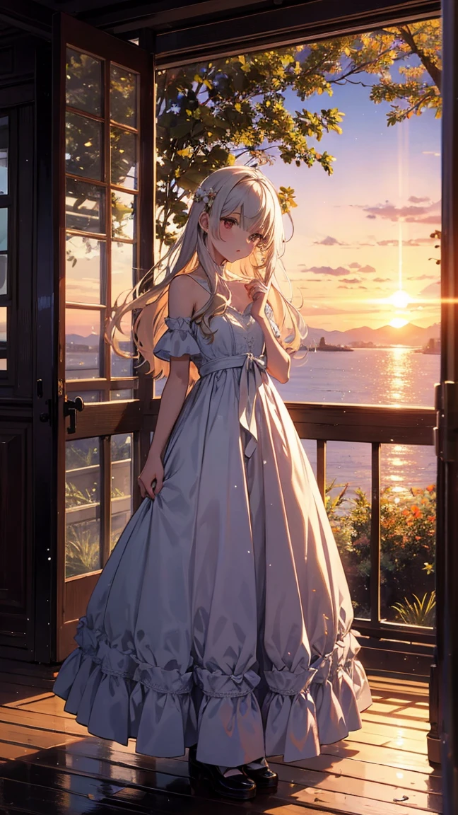 Realistic photos, Focus distance 10mm, Red and white, Beautiful girl, Realistic photos, Shooting at Focus distance 10mm, masterpiece, 最high quality, high quality, Very detailed CG 8k wallpaper unit, Award-winning photography, Depth of written boundary, High resolution, bloom, chromatic aberration, Realistic, Very detailed, Art Station Trends, CGsociety Trends, Complex, High detail, dramatic, Art on the go, volumetric lighting, Fish Course A beautiful girl in an elegant dress is enjoying a fresh fish dish. A beautiful ocean view is in the background of a fine restaurant. The girl has long, straight blonde hair and sparkling blue eyes