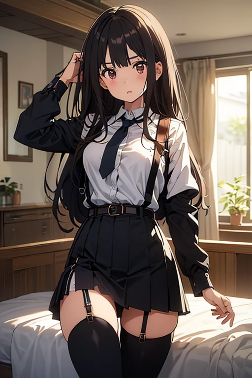 Girl seen from the floor, You can wear skirts and shorts, View from below, Long stockings or pantyhose, medium breasts, ((Very detailed)), (Perfectly detailed face), (Highly detailed hands), Photorealistic images.、Not wearing panties、、NSFW、Oily skin、Love Juice