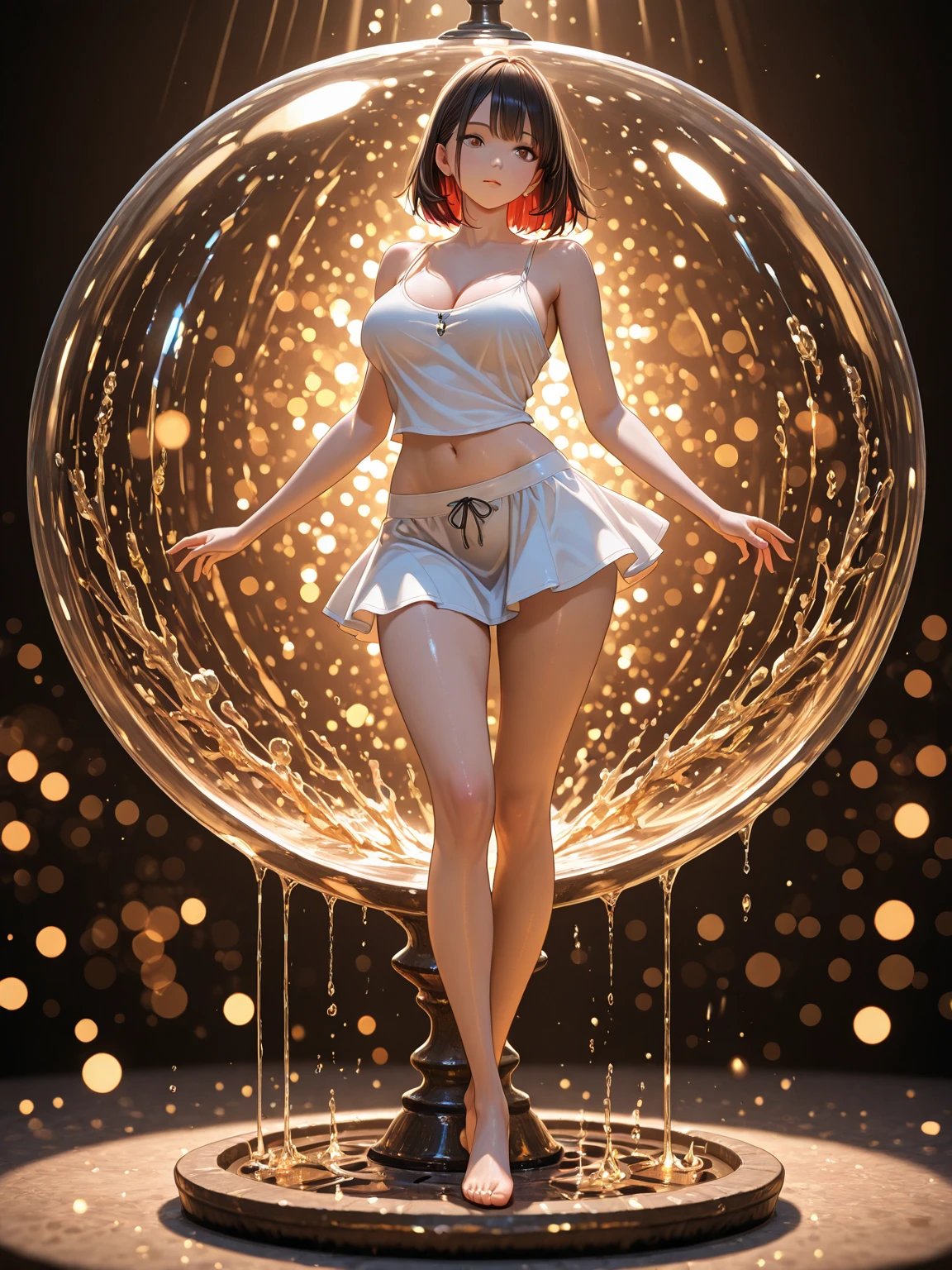 masterpiece, best quality, Very detailed, to the camera, 複雑に詳細なVery detailed, Practical, Distinctive features, Very detailed, Clear focus, Perfect face, Perfect face, Perfect symmetry,perfects eyes, Perfect plump lips, Flexible female form, Movie, lamp, Very detailed, hyper Practical, masterpiece, atmosphere, high resolution, Energetic, 动态工作室lamp光, ((Dark background)), Endure the expression of happiness, Straight bangs, blue eyes,Kneel down,Hands on hips、butt、Spread your legs、lie、Supine、Sexually excited expressions、No clothes、((Top quality、8K、masterpiece:1.3)),(((Wearing a silver micro bikini))),Girl with delicate face,Huge breasts, Highest image quality,Ultra-clear,Exquisite and clear facial features